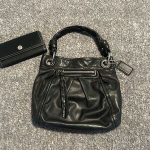 Coach Black Leather Shoulder Bag & Wallet